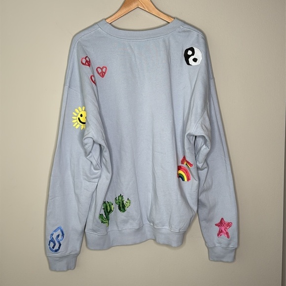 Coney Island Picnic Art Doodles Puff Print Sweatshirt in Kentucky Blue Size XL - Picture 2 of 9